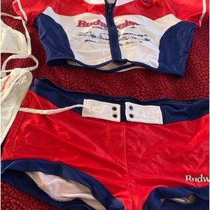 Budweiser, blue and red two piece bikini/outfit